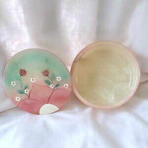 Genuine Italian Alabaster Tri-Color Trinket/Vanity Jar-Vintage